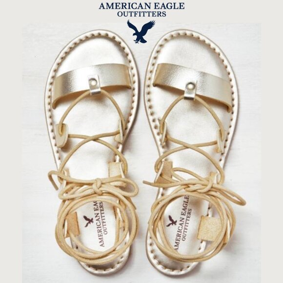 Champagne Gold Metallic Gladiator Sandals - Size 10 NWOT - Picture 1 of 13